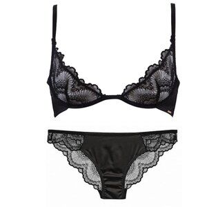 Revolve Bluebella Black Lace 30B Bra 2 4 Small Brief Lingerie Set Unlined
